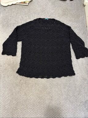 J. McLaughlin Black Open Knit Sweater Large